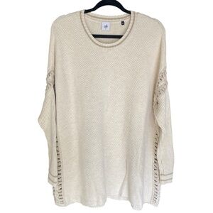 CAbi Slip Stitch Sweater Ecru Cream Womens Size Medium Oversized Cotton Rayon